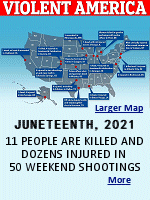With the 2023 celebration of ''Juneteenth'' being a Monday holiday, celebrants had the weekend to get started early with shootings all over America. At least 20 people were injured, one fatally, when gunfire erupted early Sunday Chicago, and dozens of other shootings all over the country. Click open to see what the results were in 2021, the first year of this shoot-a-thon. 
